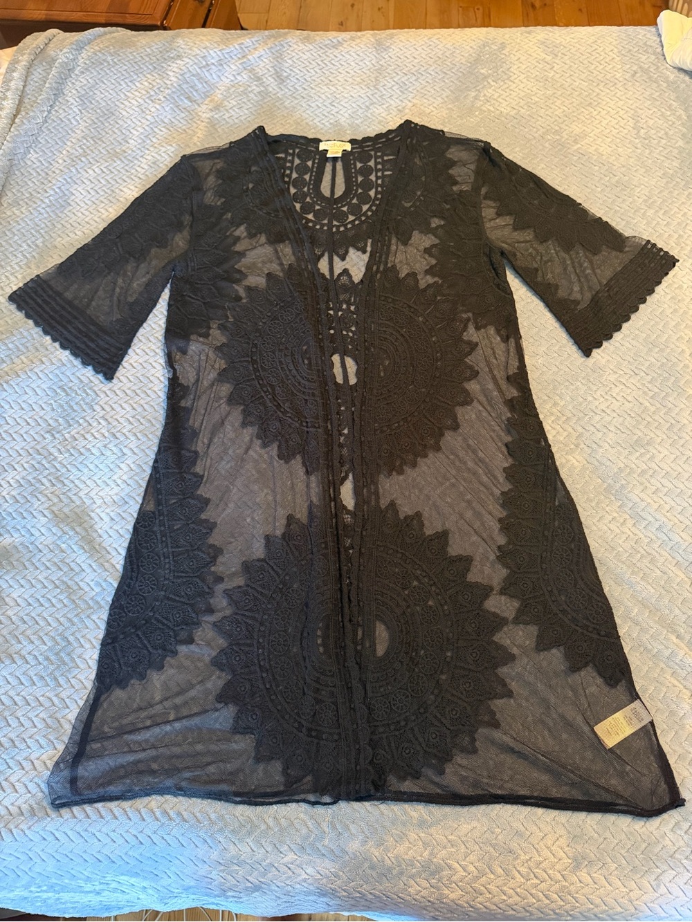 Rachel Zoe Black Sheer Embroidered Tunic